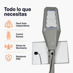 Lampara Solar de Exterior 400W – Luz de Calle IP66 con Panel y Control Remoto miniatura 6