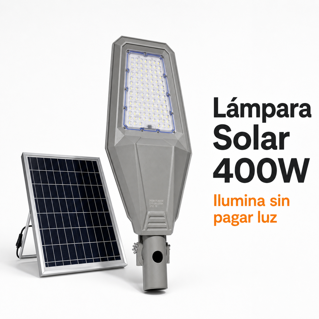 Lampara Solar de Exterior 400W – Luz de Calle IP66 con Panel y Control Remoto