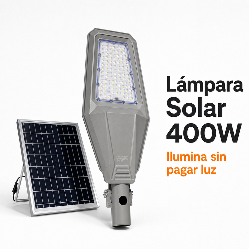 Lampara Solar de Exterior 400W – Luz de Calle IP66 con Panel y Control Remoto foto 2