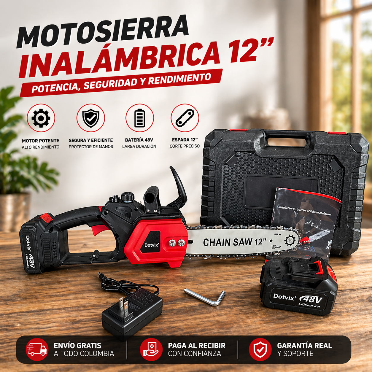Motosierra Inalámbrica  12 pulgadas con 2 baterias  48v