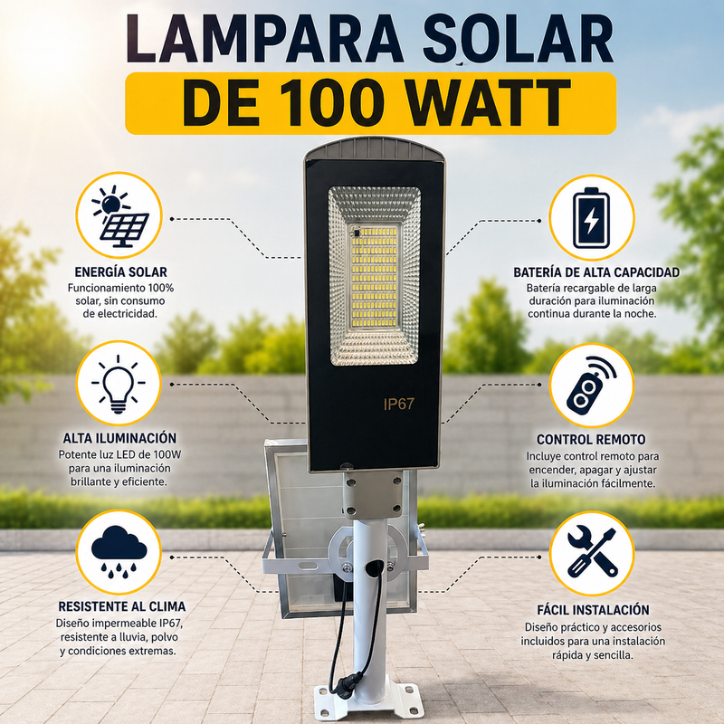 Lampara solar 100 watt con tubo de soporte foto 3