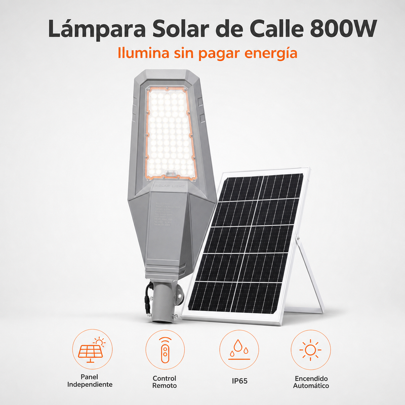 Lámpara Solar de Calle Hardy 800W – Panel Solar Independiente y Control Remoto foto 4