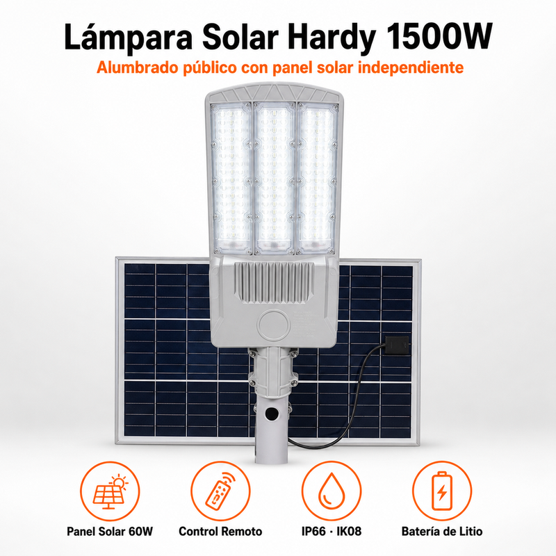 Lámpara Solar Hardy 1500W — Alumbrado Público con Panel Solar Independiente y Control Remoto foto 2