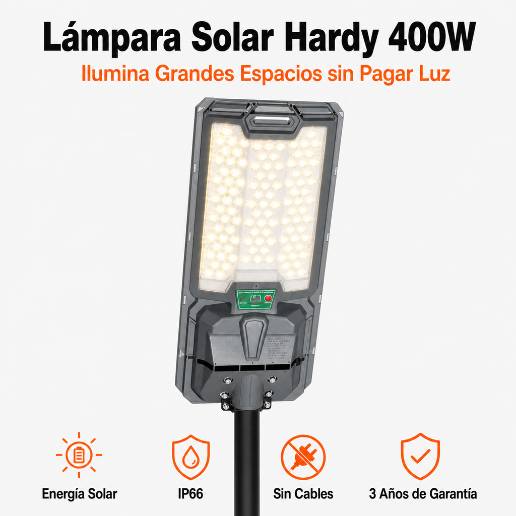 Lámpara Solar Hardy 400W — Iluminación Amplia y Uniforme - Kit completo