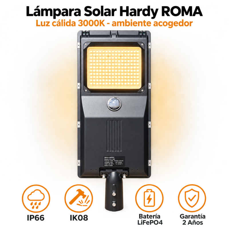 Lámpara Solar Hardy ROMA — Luz Cálida 3000K · Alumbrado Público Certificado RETILAP foto 2