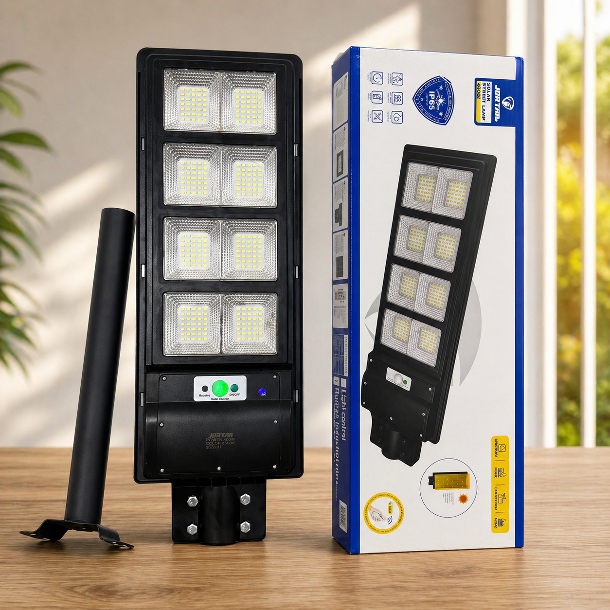 Lampara solar Jortan original de 400 watt un año de garantia tamaño 73CM x 25 CM Ilumina 200 a 250 m2