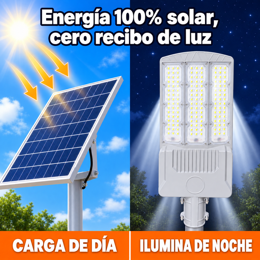 Lámpara Solar Hardy 1500W — Alumbrado Público con Panel Solar Independiente y Control Remoto - en uso