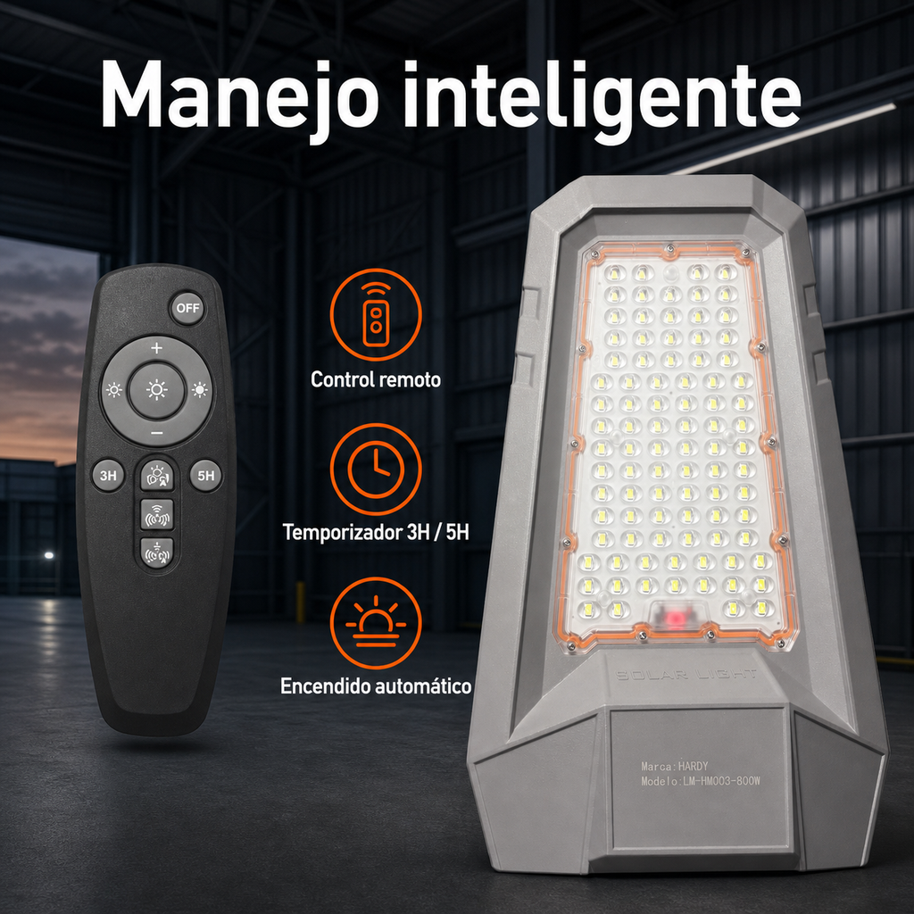 Lámpara Solar de Calle Hardy 800W – Panel Solar Independiente y Control Remoto - 7