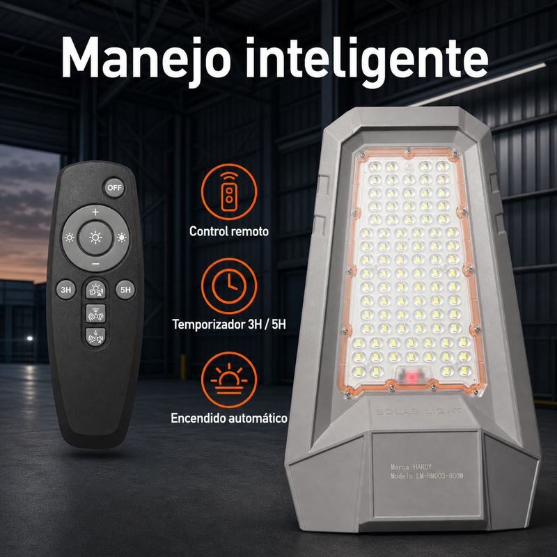 Lámpara Solar de Calle Hardy 800W – Panel Solar Independiente y Control Remoto foto 7