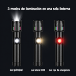 Linterna LED Recargable de Alta Potencia — Zoom, Luz Lateral COB y Carga USB miniatura 5