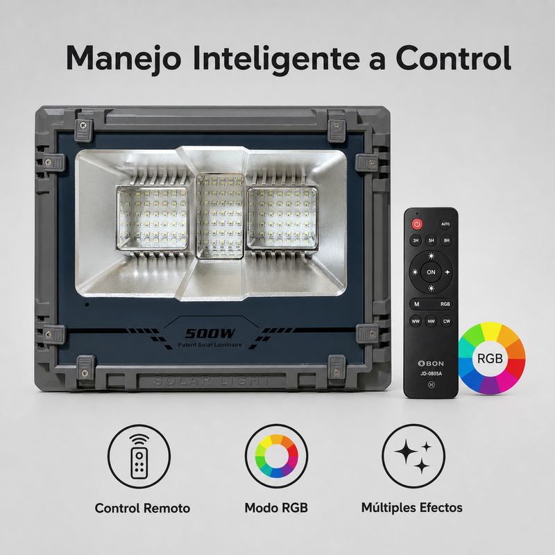 Reflector Solar RGB 500W — Multicolor con Panel Solar y Control Remoto foto 5