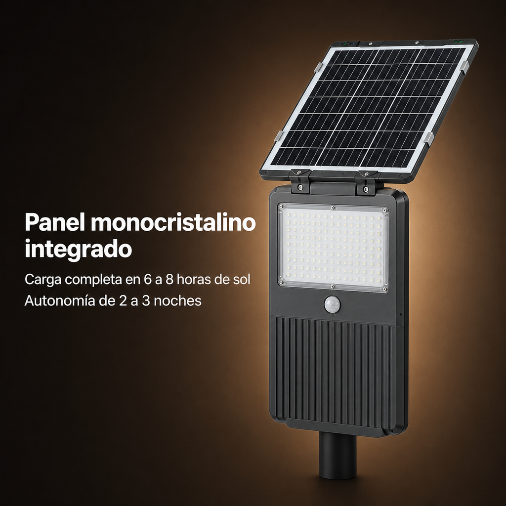 Lámpara Solar Hardy ROMA — Luz Cálida 3000K · Alumbrado Público Certificado RETILAP - en uso