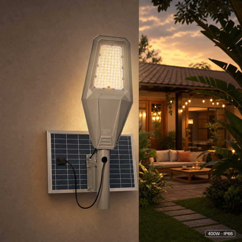 Lampara Solar de Exterior 400W – Luz de Calle IP66 con Panel y Control Remoto foto 3