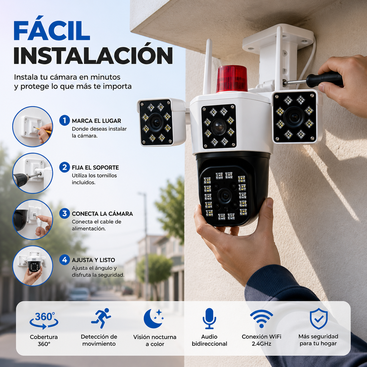 CÁMARA 3 LENTES 4K ULTRA HD – SEGURIDAD TOTAL 360°