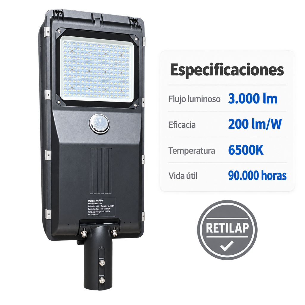 Lámpara Solar Hardy ROMA — Luz Fría 6500K · Alumbrado Público Certificado RETILAP - 1