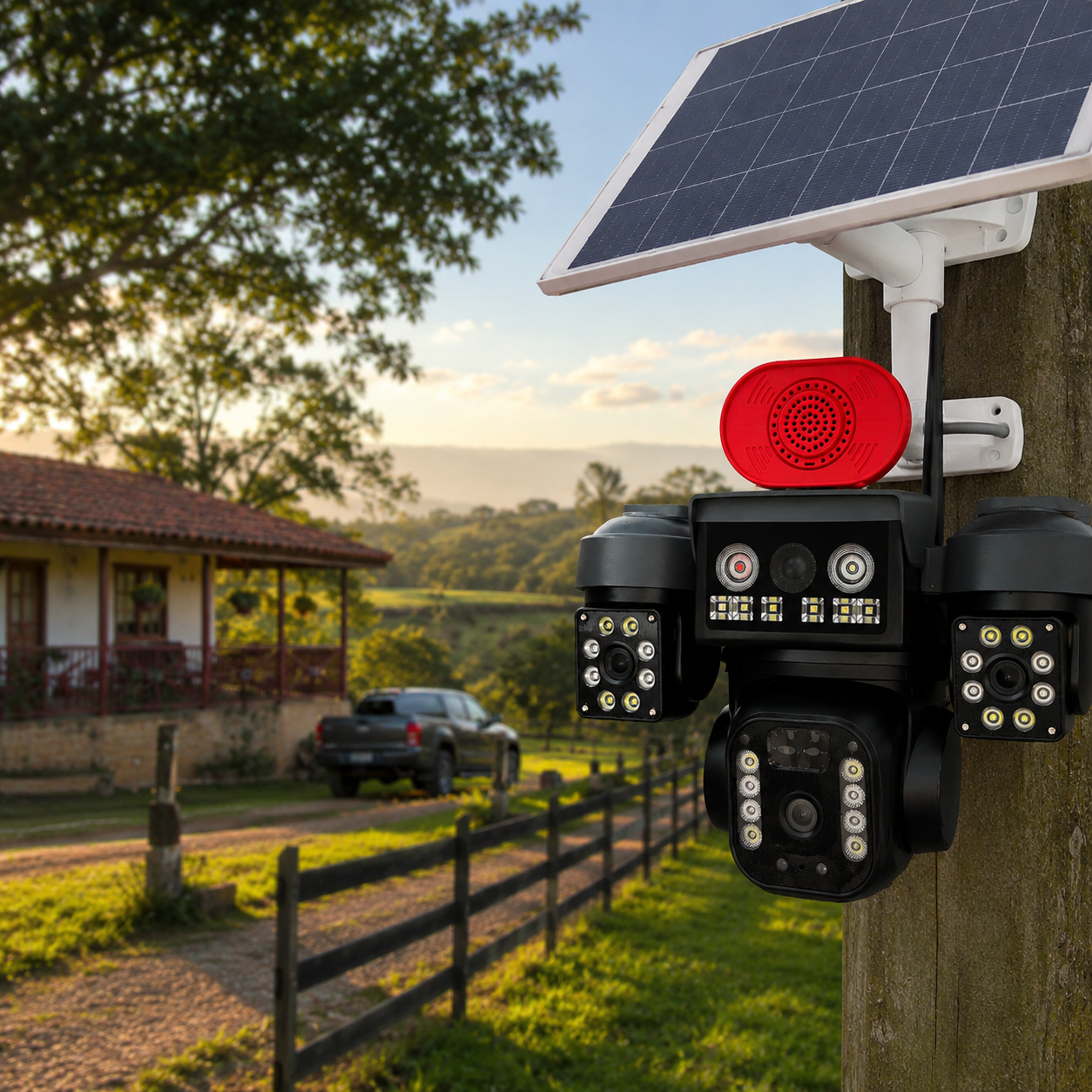 Camara 3 Lentes Solar con Sim Card 360°  3 lentes independientes y 3 pantallas