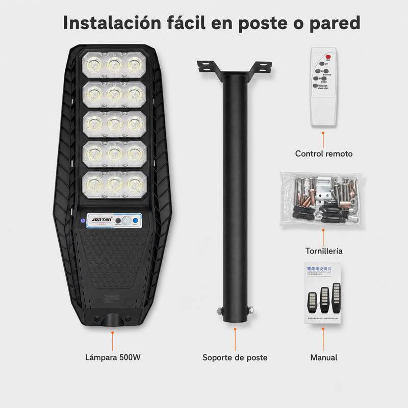 Lámpara Solar Jortan 500W – Luz de Calle Tamaño grande (75 × 29 cm)y Control Remoto foto 8