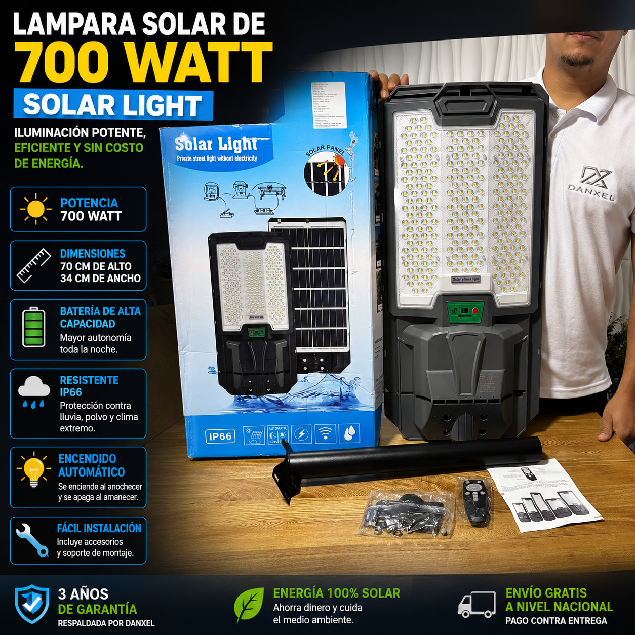 Lampara solar light 700 watt 3 Años de garantía 70 cm de alto 34 cm ancho