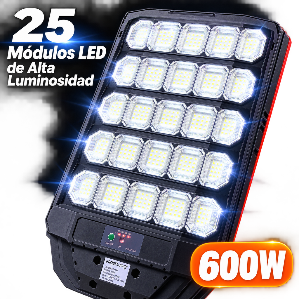 Lámpara Solar Probelco 600W — 25 Módulos LED, Control Remoto y 2 Años de Garantía - 6