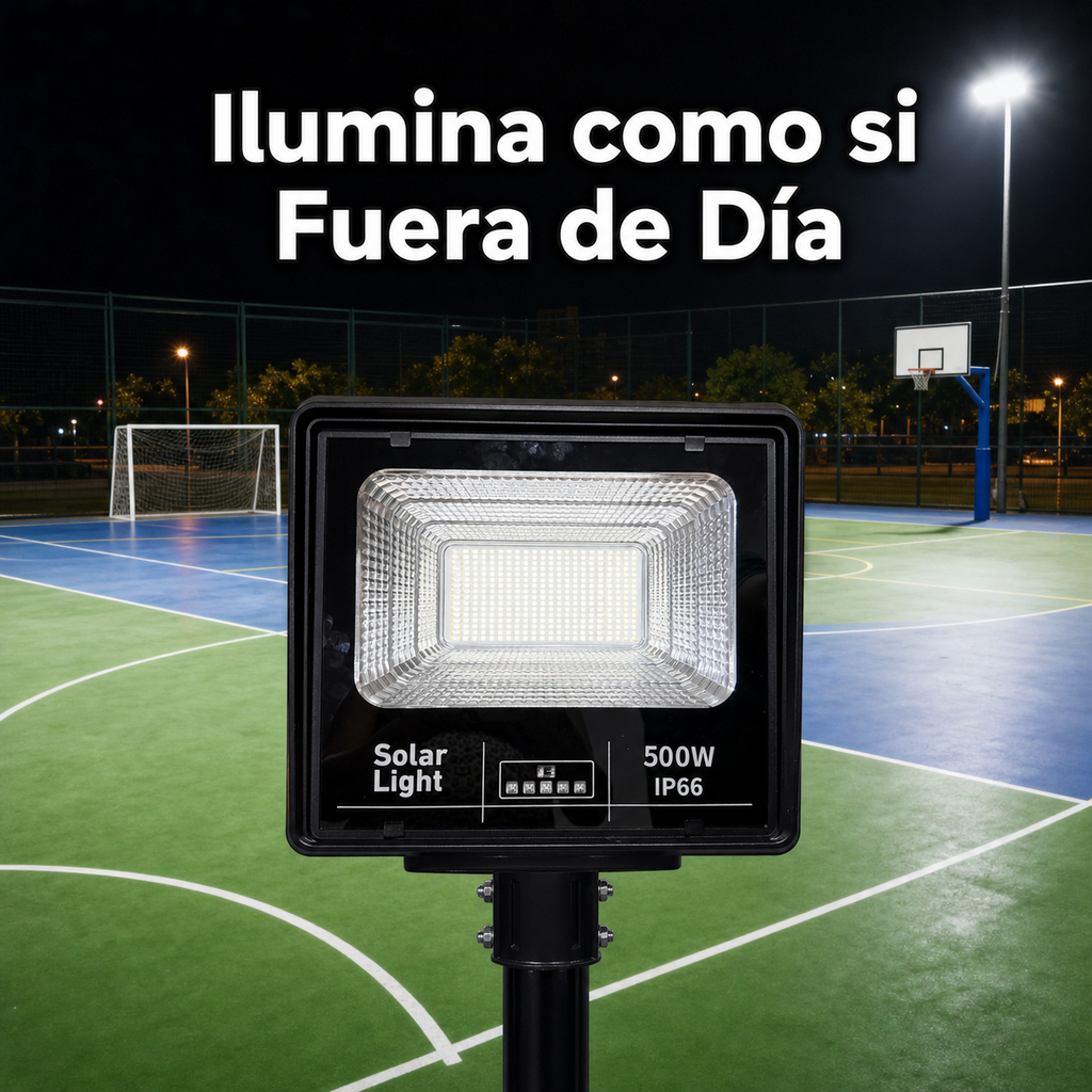 Reflector Solar Jortan 500W — Luz Potente con Control Remoto - en uso