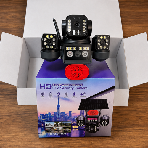 Camara 3 Lentes Solar con Sim Card 360°  3 lentes independientes y 3 pantallas
