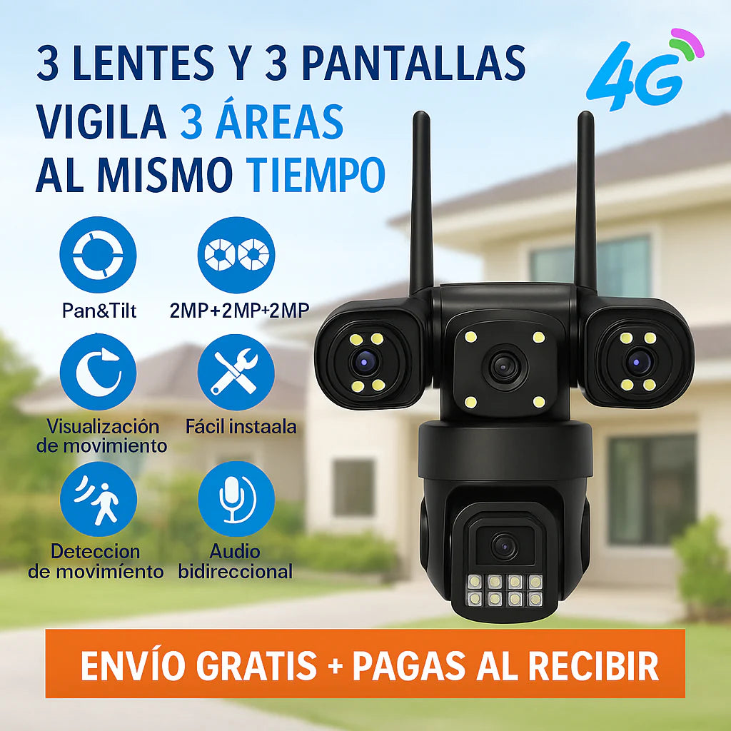 Cámara de seguridad Pulpo 3 lentes wifi 360°