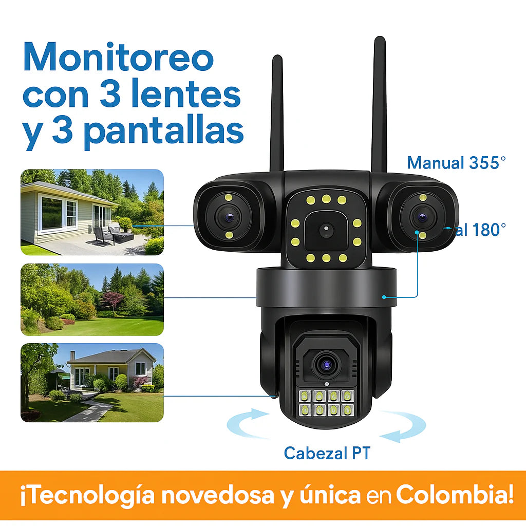 Cámara de seguridad Pulpo 3 lentes wifi 360°
