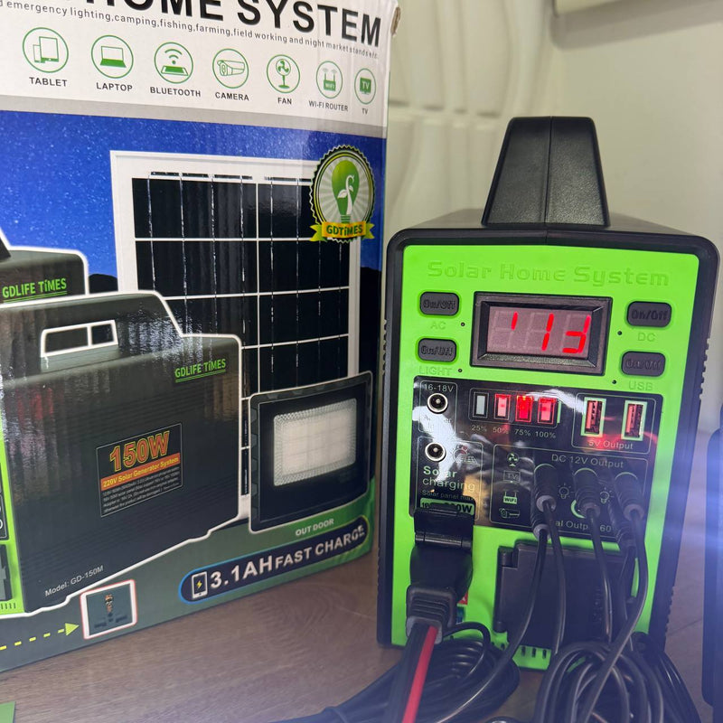 Estación de Energía Solar GD-150M 150W — Batería de Litio, Panel Solar y 4 Lámparas LED foto 15