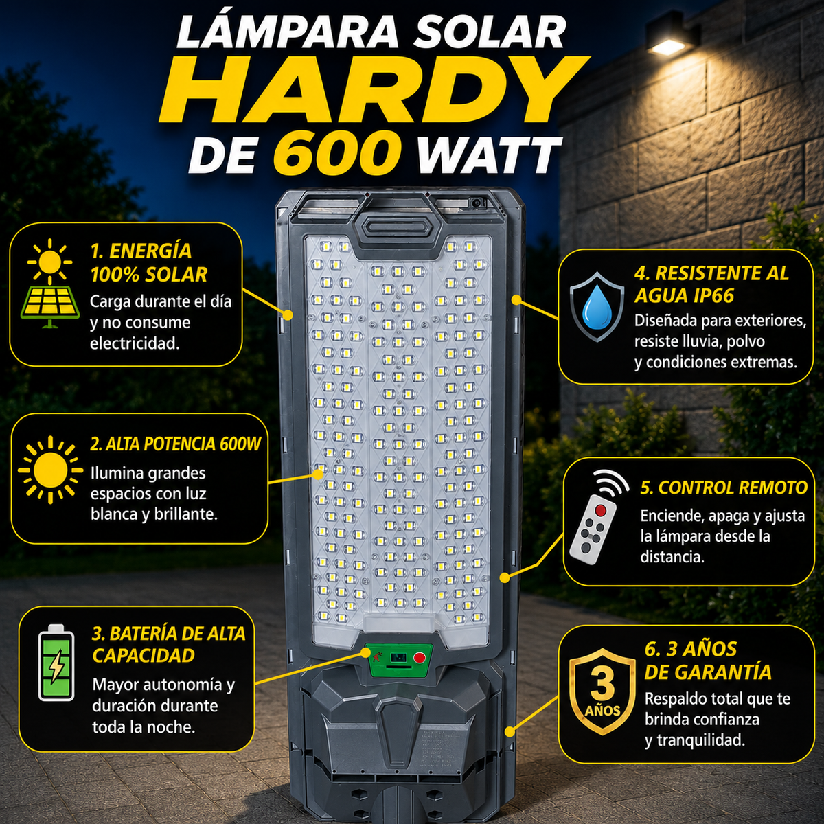 Lampara solar Hardy de 600 watt 3 años de garantía - 3