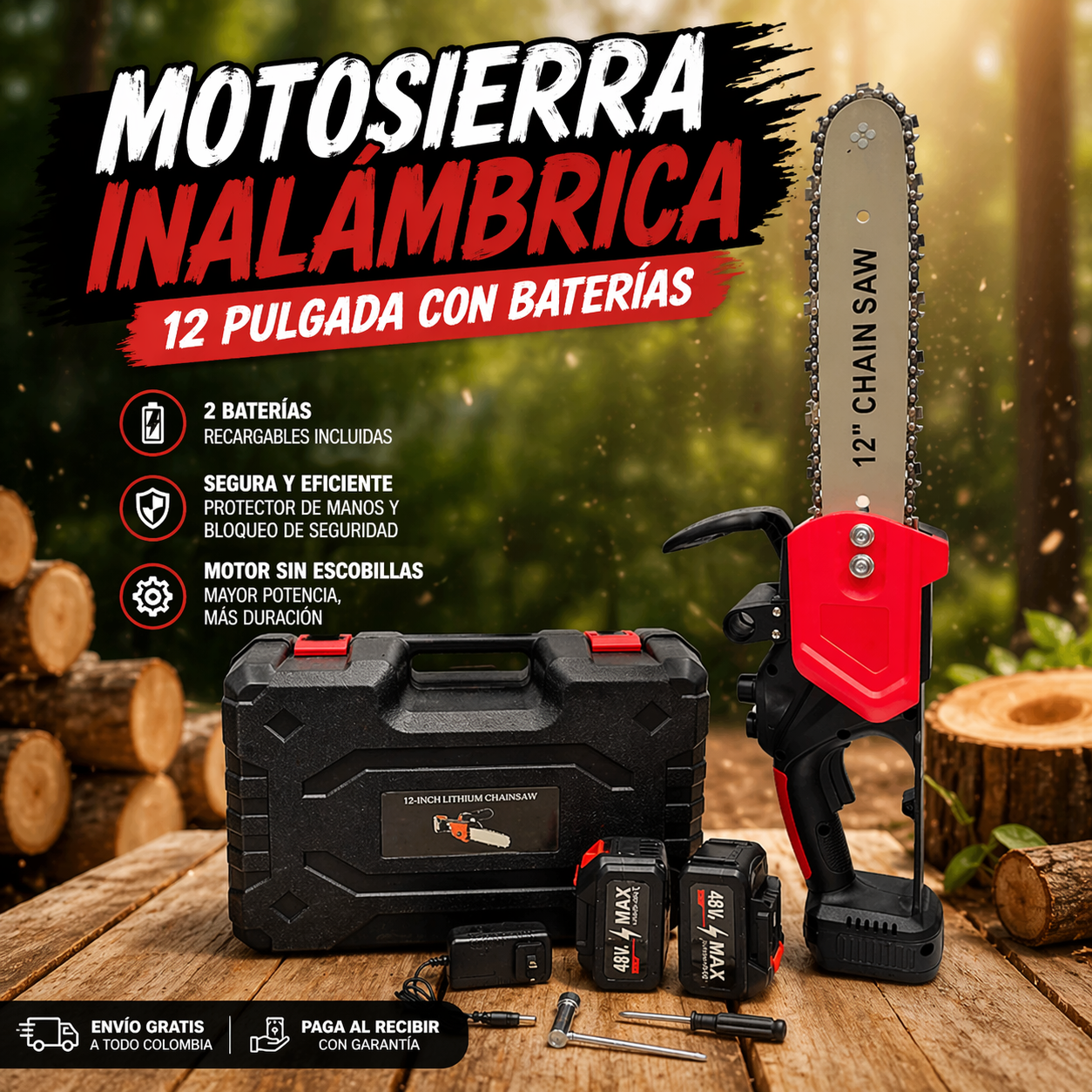 Motosierra Inalámbrica  12 pulgadas con 2 baterias  48v