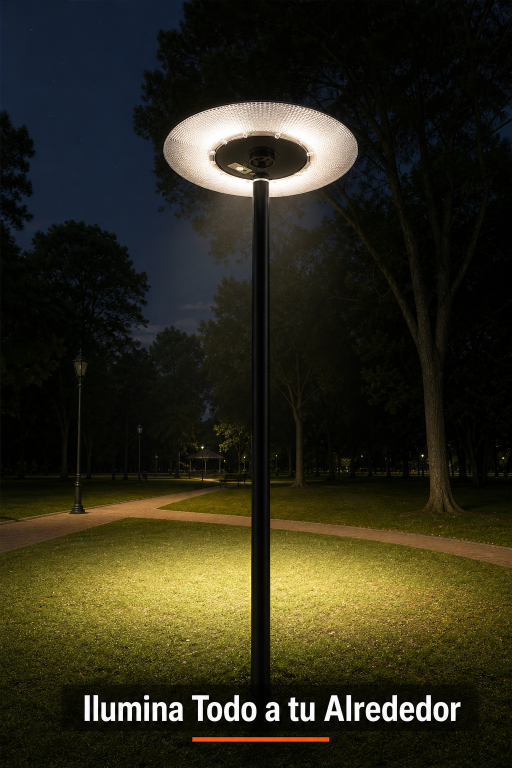 Lámpara Solar UFO Hardy 1200W — Iluminación 360° con Panel Separado - en uso