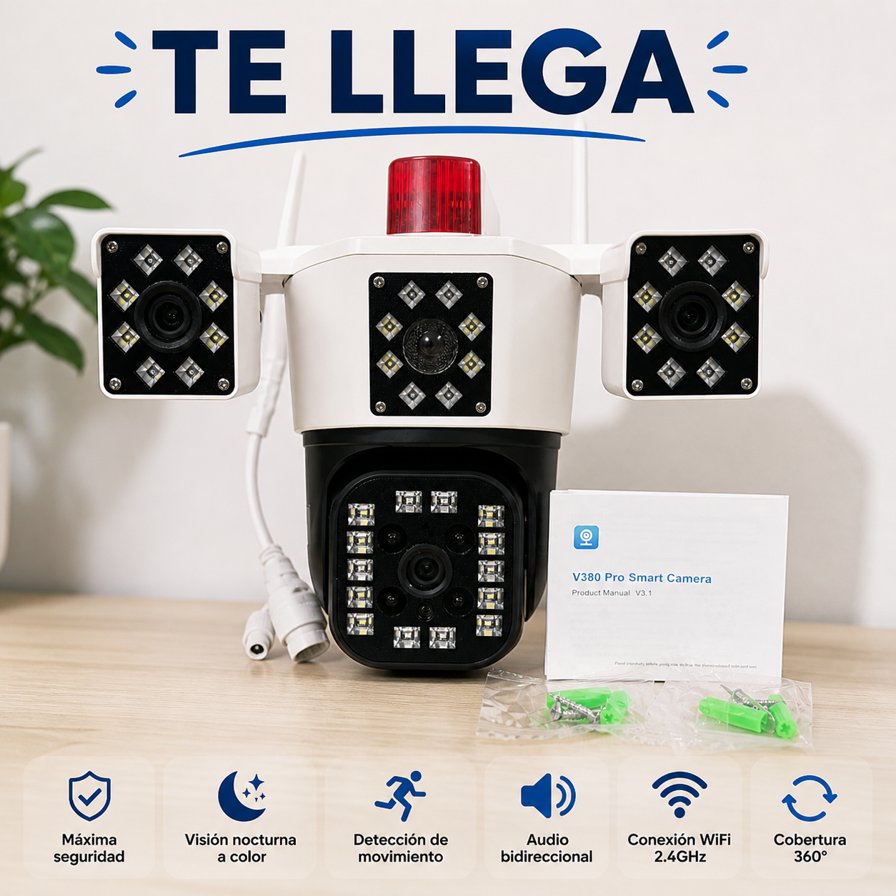 CÁMARA 3 LENTES 4K ULTRA HD – SEGURIDAD TOTAL 360°
