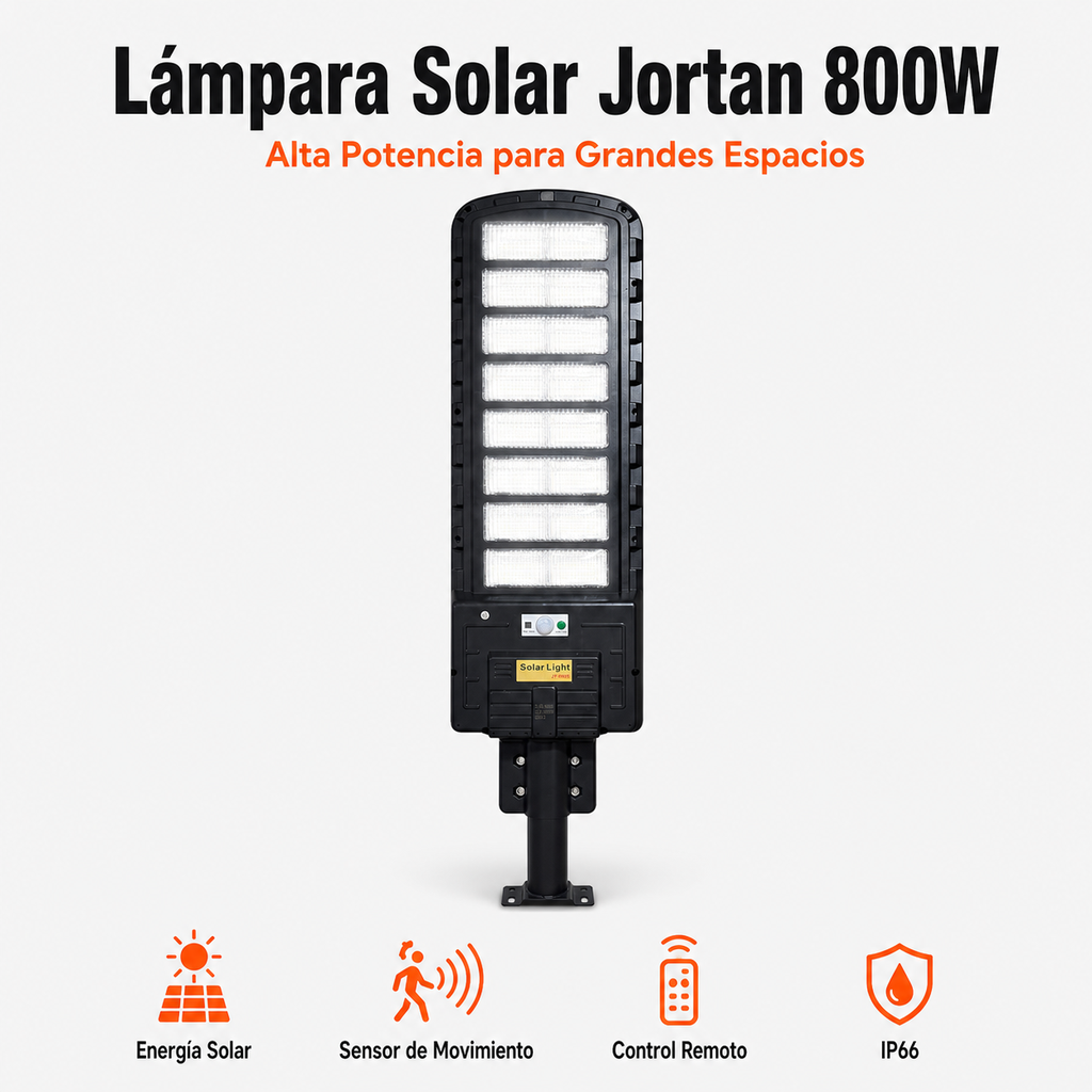 Lámpara Solar Jortan 800W 1 año de garantía — Panel solar monocristalino - Kit completo