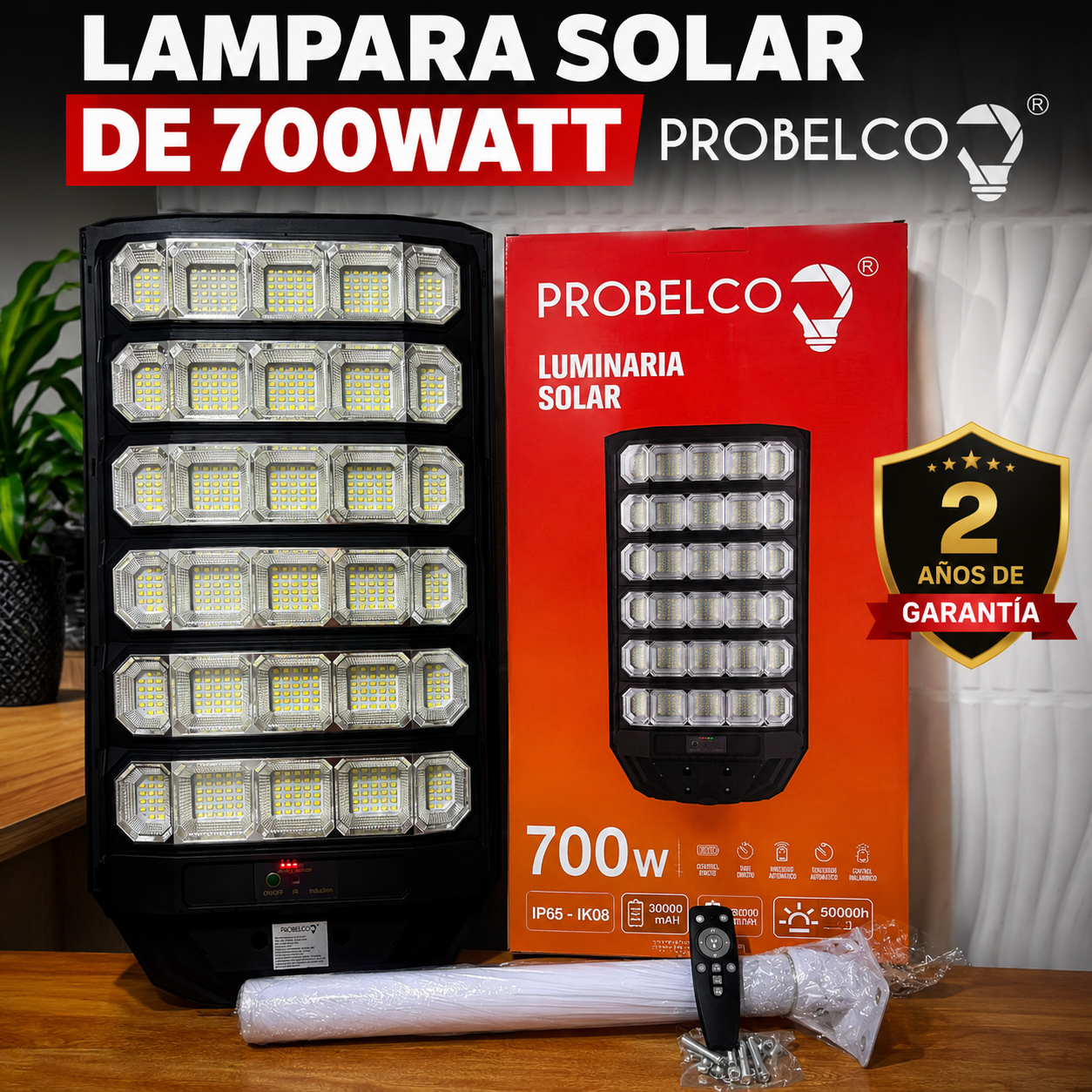 Lampara solar de 700 watt original probelco 2 años de garantia