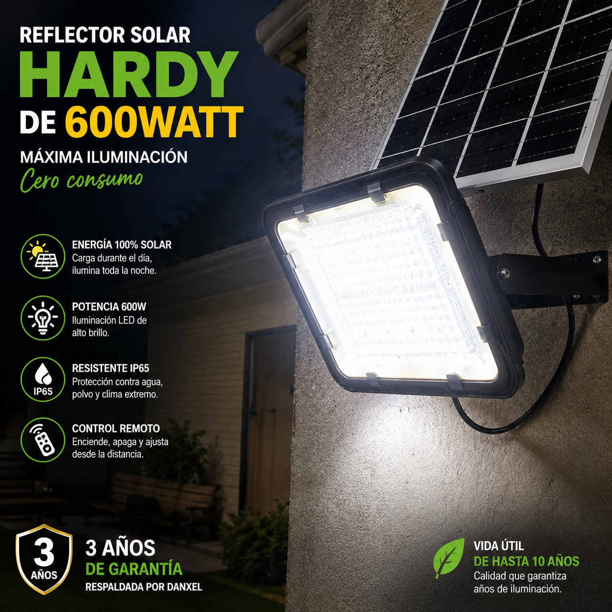 reflector solar Hardy de 600 watt con 3 Años de garantía