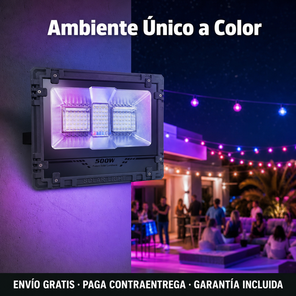 Reflector Solar RGB 500W — Multicolor con Panel Solar y Control Remoto - 3