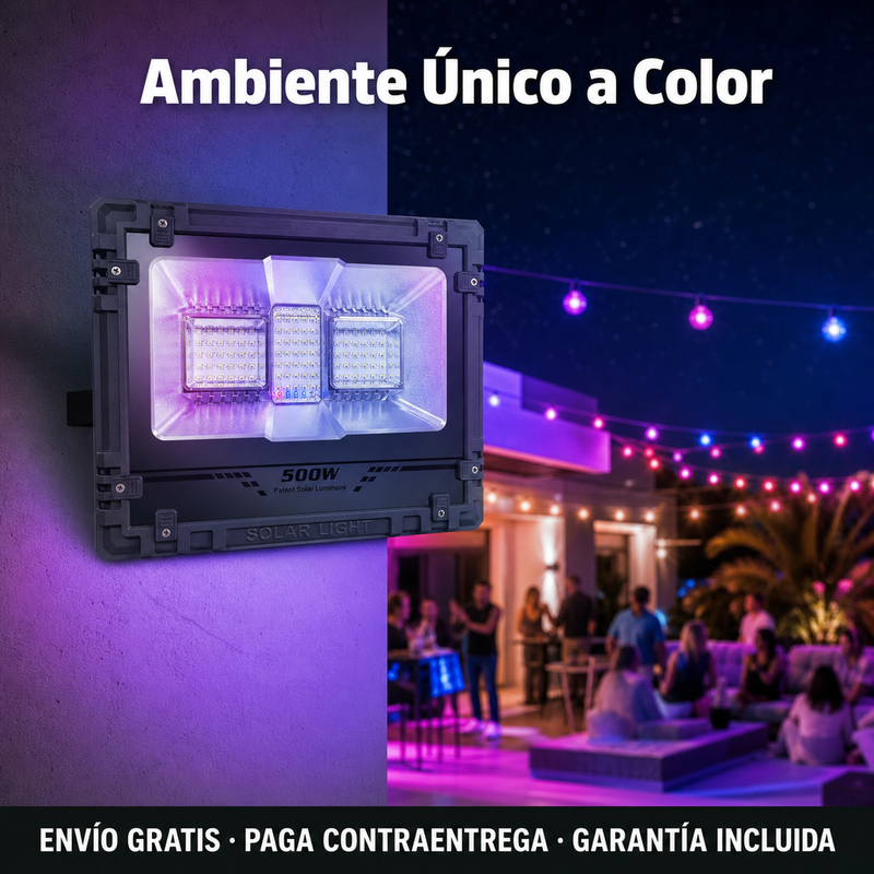 Reflector Solar RGB 500W — Multicolor con Panel Solar y Control Remoto foto 3