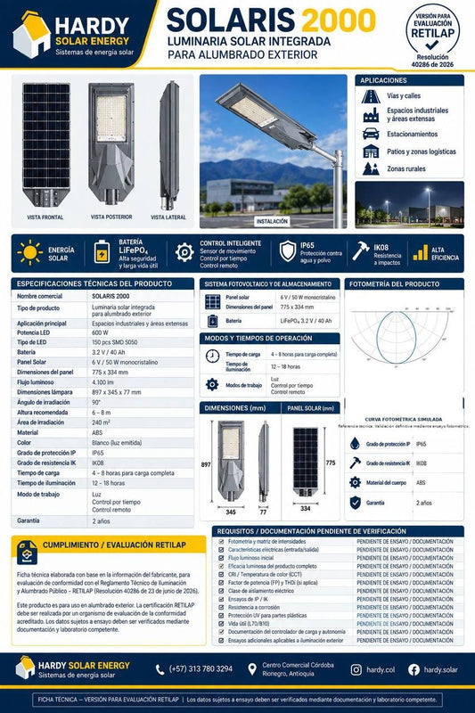 Lámpara Solar Hardy Solaris 2000 — Luz Fría 6500K · Industrial y Áreas Extensas foto 7