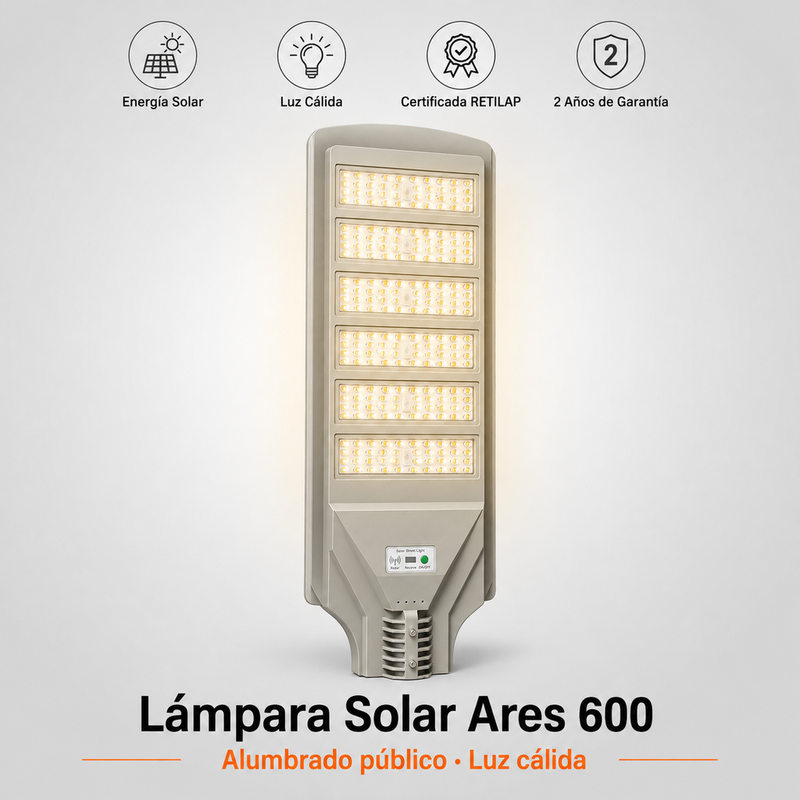 Lámpara Solar Hardy Ares 600 — Luz Cálida · Alumbrado Público Certificado RETILAP foto 2