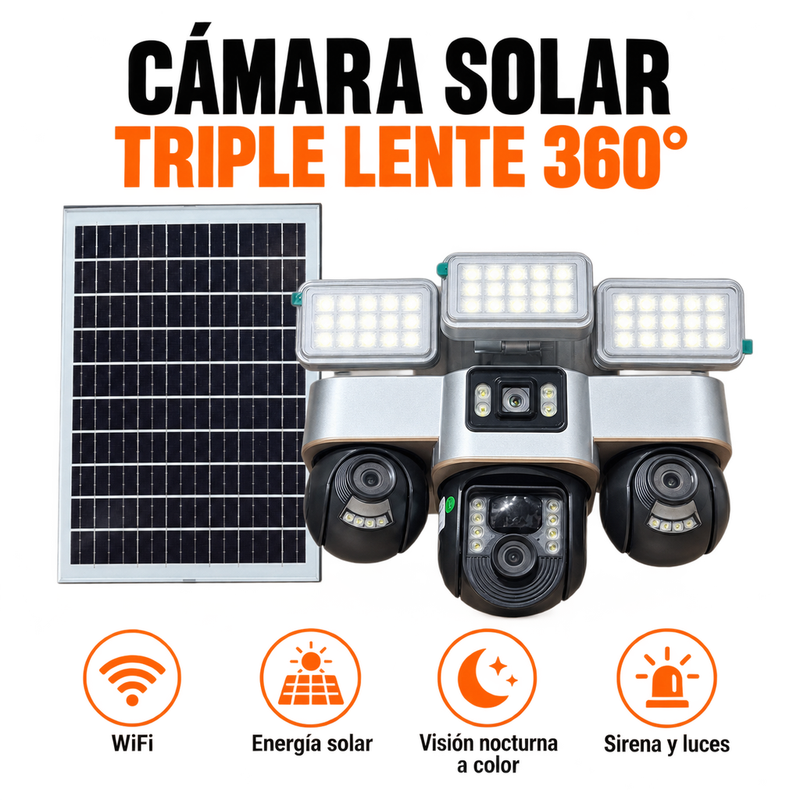Cámara Solar Inteligente WiFi Triple Lente 360° — 3 Focos LED foto 2