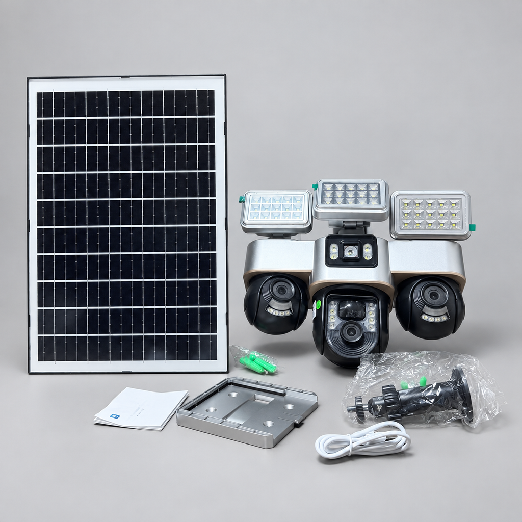 Cámara Solar Inteligente WiFi Triple Lente 360° — 3 Focos LED - 1
