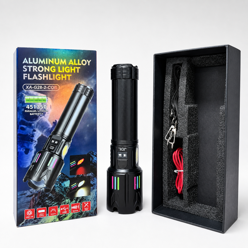 Linterna LED Recargable de Alta Potencia — Zoom, Luz Lateral COB y Carga USB foto 1