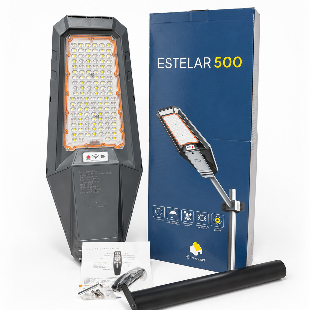 Lámpara Solar Hardy Estelar 500 — Luz Fría 6500K · Sensor de Movimiento y Control Remoto - 1