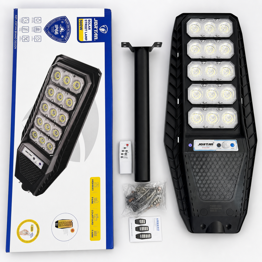 Lámpara Solar Jortan 500W – Luz de Calle Tamaño grande (75 × 29 cm)y Control Remoto - 1